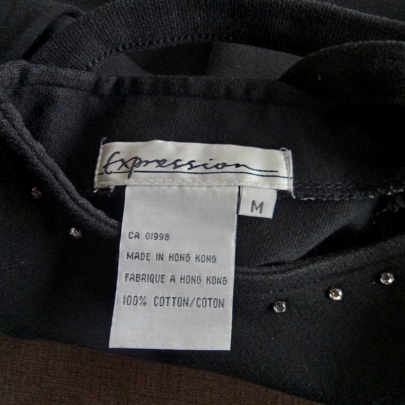 Expression Rhinestone Black Cotton Knit Top M - Picture 3 of 4